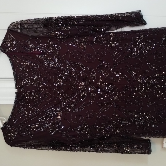 NWT Pisarro Nights Nordstroms Illusion Sleeve Beaded A-Line Gown - Picture 3 of 11